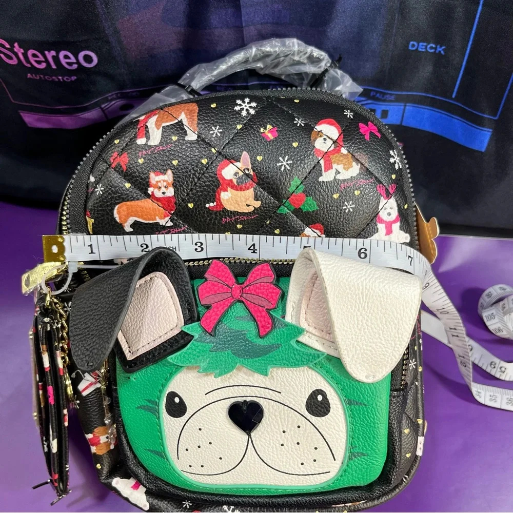 Betsey Johnson Christmas Dogs Small Backpack